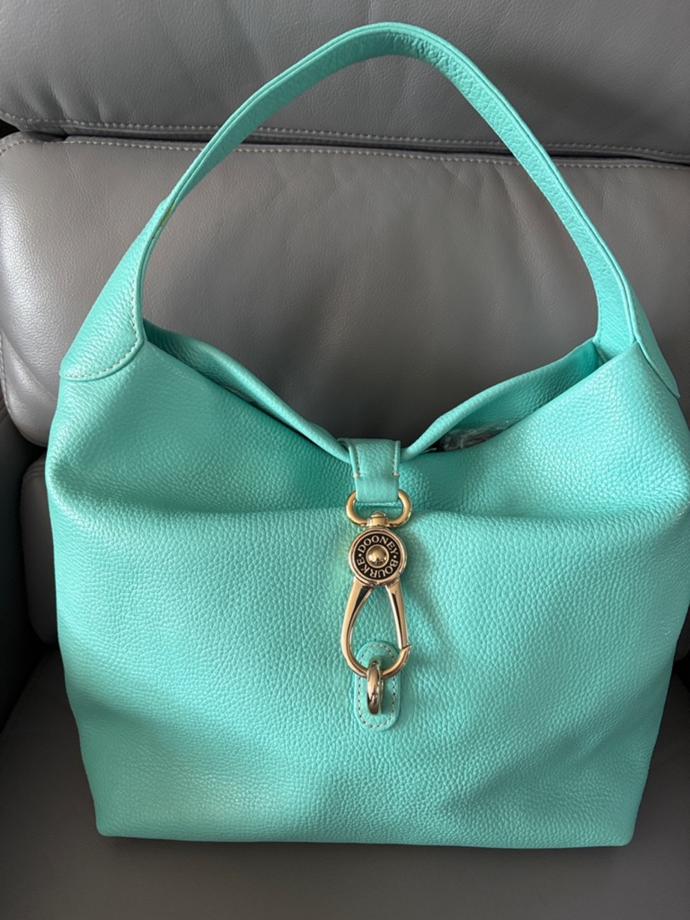 Dooney & Bourke Turquoise Pebbled Leather Shoulder Bag with Gold Hardware